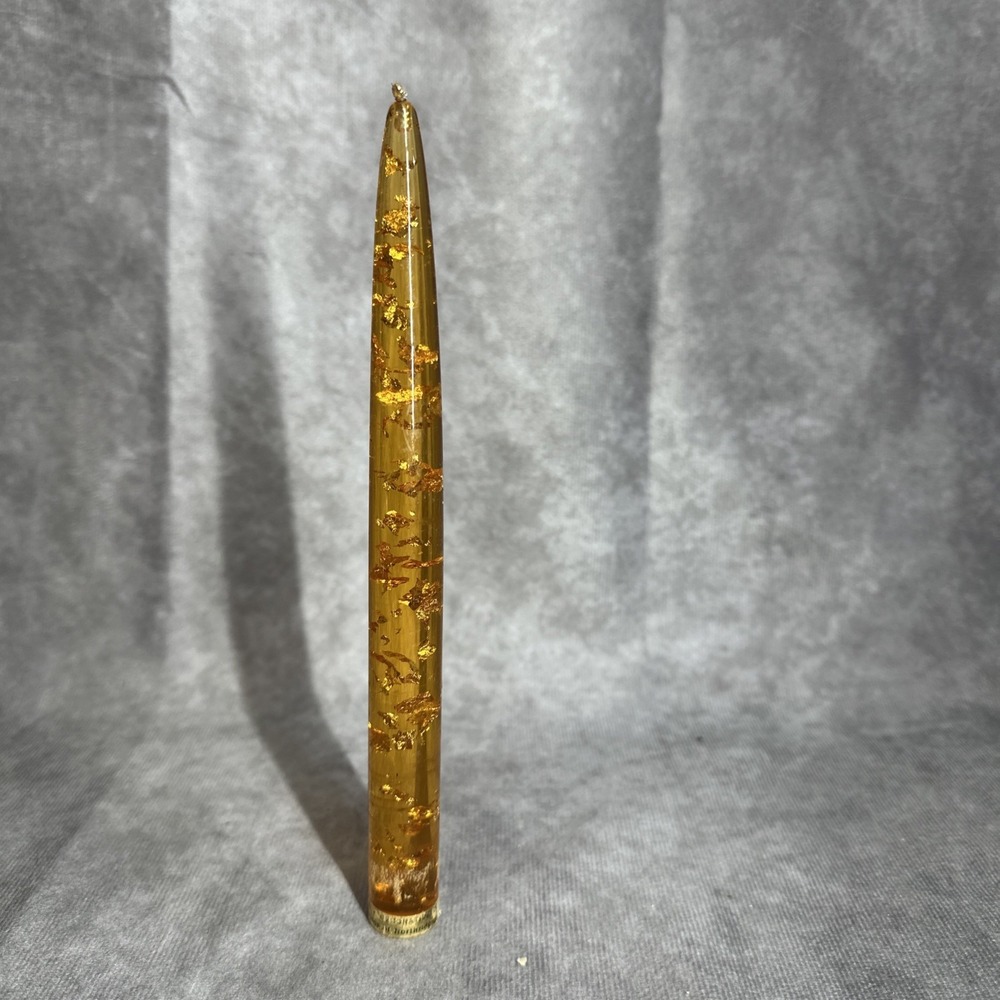 Gold Lucite Candle With Gold Flecks Flakes 10" Mcm Decor